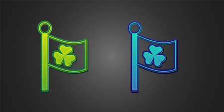 Green and blue National Ireland flag with clover trefoil leaf icon isolated on black background. Happy Saint Patricks day. National Irish holiday. Vectorのイラスト素材