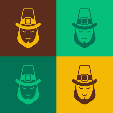 Pop art Leprechaun icon isolated on color background. Happy Saint Patricks day. National Irish holiday. Vectorのイラスト素材