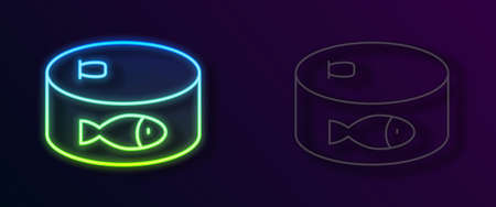Glowing neon line Canned fish icon isolated on black background. Vectorのイラスト素材