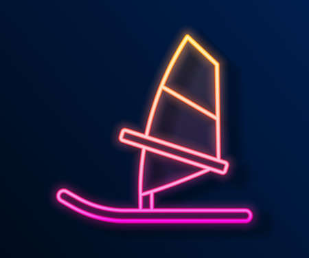 Glowing neon line Windsurfing icon isolated on black background. Vectorのイラスト素材
