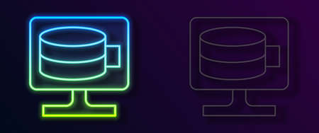 Glowing neon line Cloud database icon isolated on black background. Cloud computing concept. Digital service or app with data transferring. Vectorのイラスト素材
