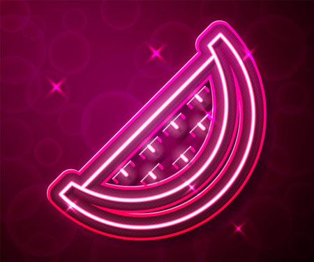 Glowing neon line Watermelon icon isolated on red background. Vectorのイラスト素材