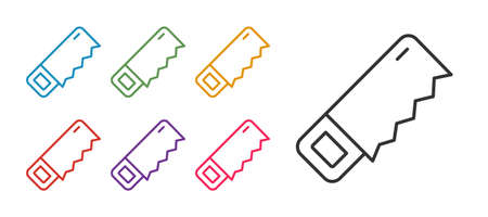 Set line Hand saw icon isolated on white background. Set icons colorful. Vector
