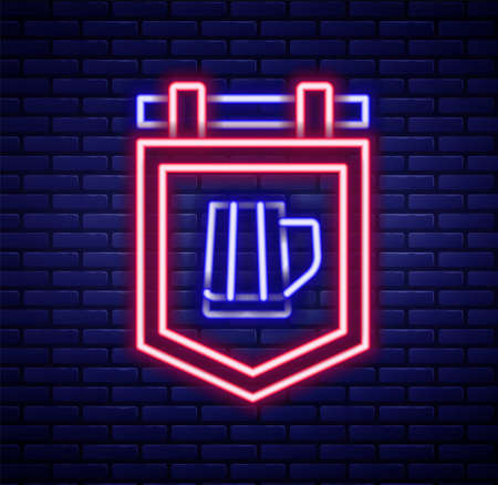 Glowing neon line Street signboard with glass of beer icon isolated on brick wall background. Suitable for advertisements bar, cafe, pub, restaurant. Colorful outline concept. Vectorのイラスト素材