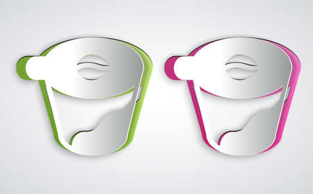 Paper cut Pour over coffee maker icon isolated on grey background. Alternative methods of brewing coffee. Coffee culture. Paper art style. Vectorのイラスト素材