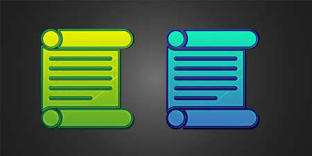 Green and blue Decree, paper, parchment, scroll icon icon isolated on black background. Vectorのイラスト素材