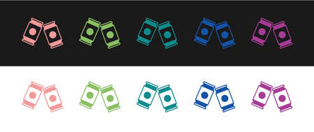 Set Beer can icon isolated on black and white background. Vectorのイラスト素材