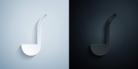 Paper cut Kitchen ladle icon isolated on grey and black background. Cooking utensil. Cutlery spoon sign. Paper art style. Vectorのイラスト素材
