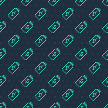 Green line Battery charge level indicator icon isolated seamless pattern on blue background. Vector