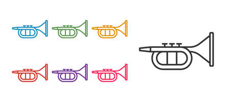 Set line Trumpet icon isolated on white background. Musical instrument. Set icons colorful. Vector