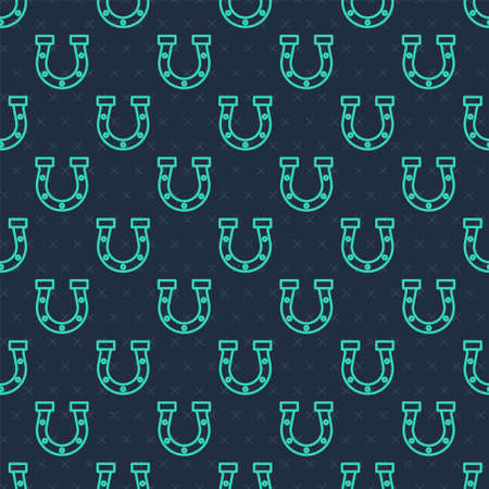 Green line Horseshoe icon isolated seamless pattern on blue background. Vectorのイラスト素材