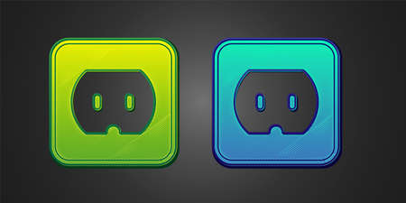 Green and blue Electrical outlet icon isolated on black background. Power socket. Rosette symbol....