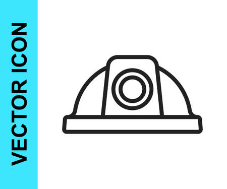 Black line Worker safety helmet icon isolated on white background. Vectorのイラスト素材