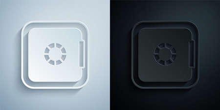 Paper cut Safe icon isolated on grey and black background. The door safe a bank vault with a combination lock. Reliable Data Protection. Paper art style. Vectorのイラスト素材