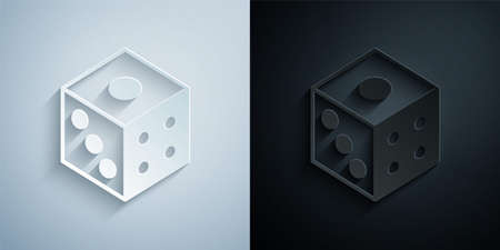 Paper cut Game dice icon isolated on grey and black background. Casino gambling. Paper art style. Vectorのイラスト素材