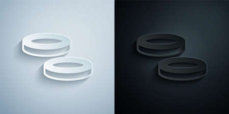 Paper cut Checker game chips icon isolated on grey and black background. Paper art style. Vectorのイラスト素材