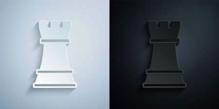 Paper cut Chess icon isolated on grey and black background. Business strategy. Game, management, finance. Paper art style. Vectorのイラスト素材