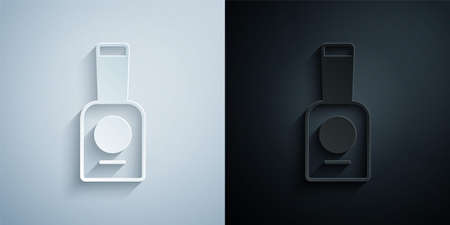 Paper cut Bottle of nail polish icon isolated on grey and black background. Paper art style. Vectorのイラスト素材