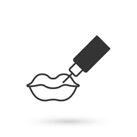 Grey Lip augmentation icon isolated on white background. Hyaluronic acid lips injection. Contour plastic. Vectorのイラスト素材