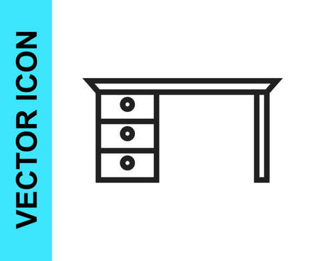 Black line Office desk icon isolated on white background. Vectorのイラスト素材