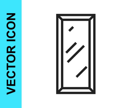 Black line Big full length mirror for bedroom, shops, backstage icon isolated on white background. Vectorのイラスト素材