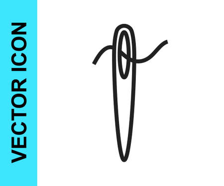Black line Needle for sewing with thread icon isolated on white background. Tailor symbol. Textile sew up craft sign. Embroidery tool. Vectorのイラスト素材