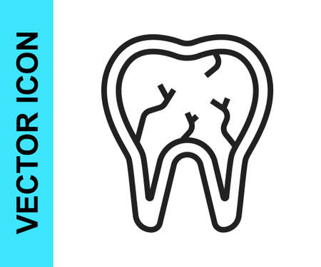 Black line Broken tooth icon isolated on white background. Dental problem icon. Dental care symbol. Vectorのイラスト素材