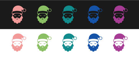 Set Santa Claus hat and beard icon isolated on black and white background. Merry Christmas and Happy New Year. Vectorのイラスト素材