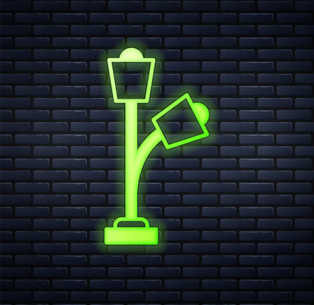 Glowing neon Floor lamp icon isolated on brick wall background. Vectorのイラスト素材
