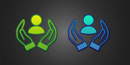 Green and blue Life insurance icon isolated on black background. Security, safety, protection,...