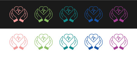 Set Life insurance icon isolated on black and white background. Security, safety, protection, protect concept. Vectorのイラスト素材