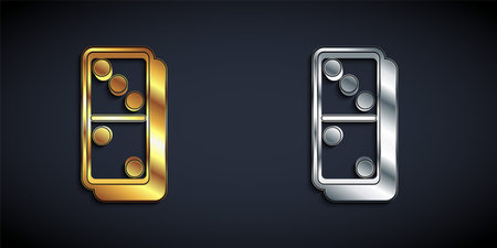Gold and silver Domino icon isolated on black background. Long shadow style. Vectorのイラスト素材