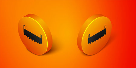 Isometric Two-handed saw icon isolated on orange background. Orange circle button. Vectorのイラスト素材