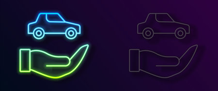 Glowing neon line Car insurance icon isolated on black background. Insurance concept. Security, safety, protection, protect concept. Vectorのイラスト素材