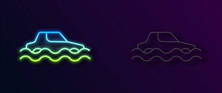 Glowing neon line Flood car icon isolated on black background. Insurance concept. Flood disaster concept. Security, safety, protection, protect concept. Vectorのイラスト素材