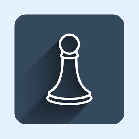 White line Chess pawn icon isolated with long shadow background. Blue square button. Vectorのイラスト素材