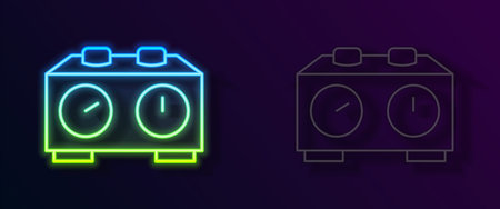 Glowing neon line Time chess clock icon isolated on black background. Sport equipment. Vectorのイラスト素材