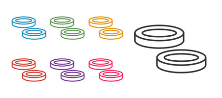 Set line Checker game chips icon isolated on white background. Set icons colorful. Vectorのイラスト素材