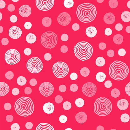 White line Tree rings icon isolated seamless pattern on red background. Wooden cross section. Vectorのイラスト素材
