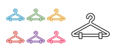 Set line Hanger wardrobe icon isolated on white background. Cloakroom icon. Clothes service symbol. Laundry hanger sign. Set icons colorful. Vectorのイラスト素材