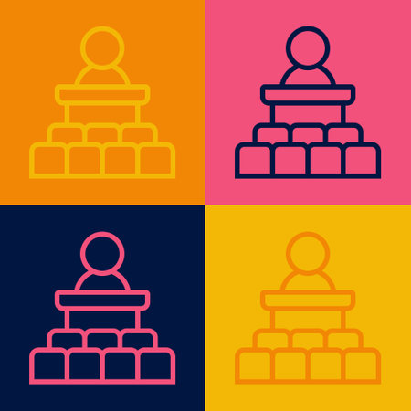 Pop art line Speaker icon isolated on color background. Orator speaking from tribune. Public speech. Person on podium. Vectorのイラスト素材
