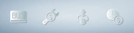 Set Buy button, Repair price, Business investor and Time is money. Paper art style. Vectorのイラスト素材