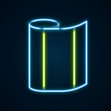 Glowing neon line Textile fabric roll icon isolated on black background. Roll, mat, rug, cloth, carpet or paper roll icon. Colorful outline concept. Vectorのイラスト素材