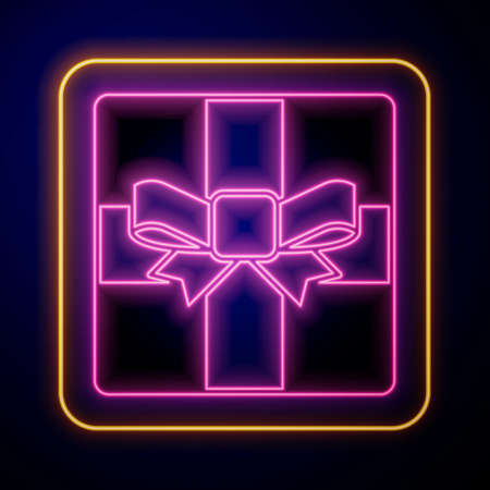 Glowing neon Gift box icon isolated on black background. Merry Christmas and Happy New Year. Vectorのイラスト素材