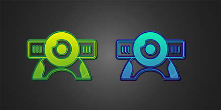 Green and blue Web camera icon isolated on black background. Chat camera. Webcam icon. Vectorのイラスト素材
