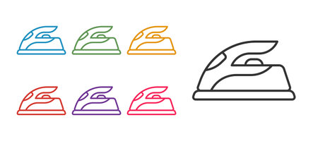 Set line Electric iron icon isolated on white background. Steam iron. Set icons colorful. Vectorのイラスト素材
