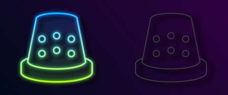 Glowing neon line Thimble for sewing icon isolated on black background. Vectorのイラスト素材