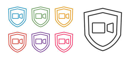 Set line Video chat conference icon isolated on white background. Online meeting work form home. Remote project management. Set icons colorful. Vectorのイラスト素材