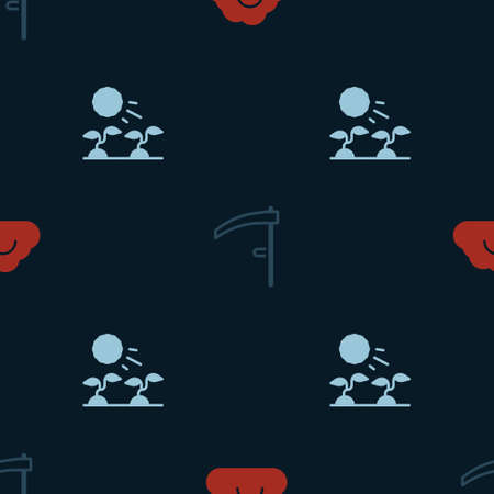 Set Cloudy weather, Scythe and Plant sprouts grow in sun on seamless pattern. Vectorのイラスト素材