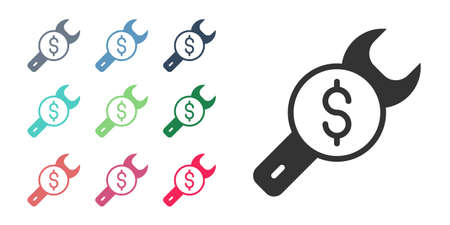Black Repair price icon isolated on white background. Dollar and wrench. Set icons colorful. Vectorのイラスト素材